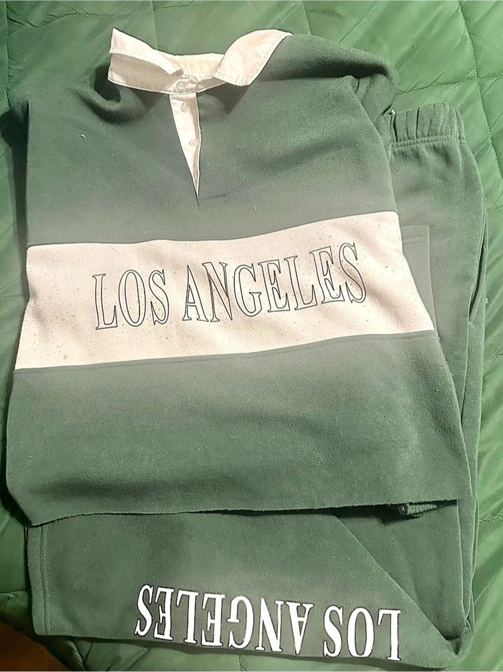 Los Angeles Graphic Rugby Sweatshirt Set Green & White